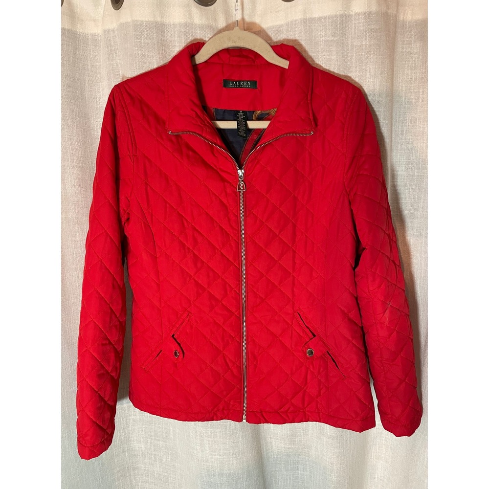 Lauren Ralph Lauren Quilted Jacket Size Medium Equestrian Scarf Lining Zip Front